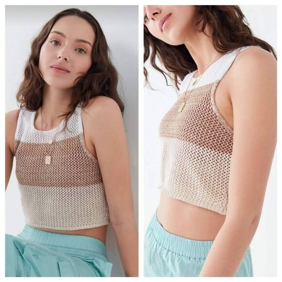 Urban Outfitters Sweater Crop Tank Top Womens Small Multicolor Striped Cotton - Picture 1 of 7